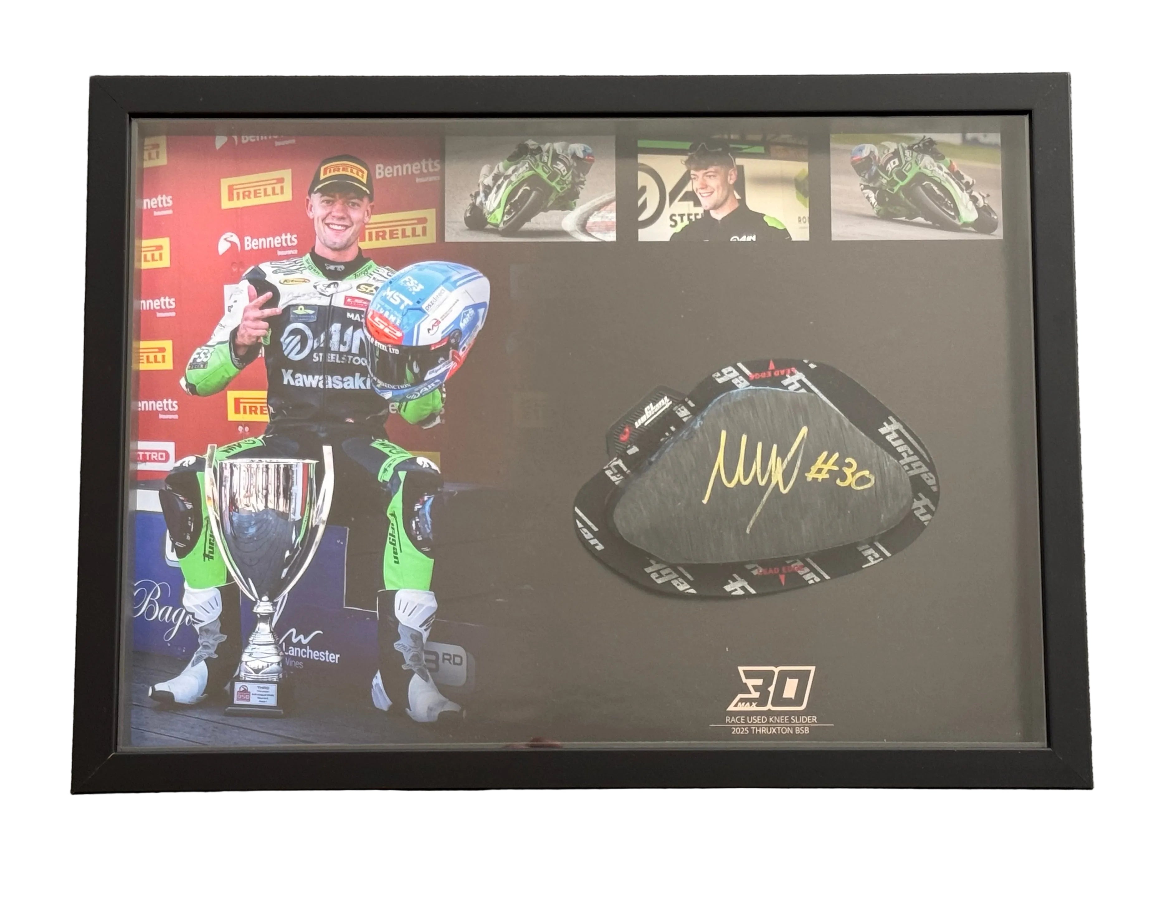 Max Cook Signed Kneeslider and picture from Thruxton Podium 2025