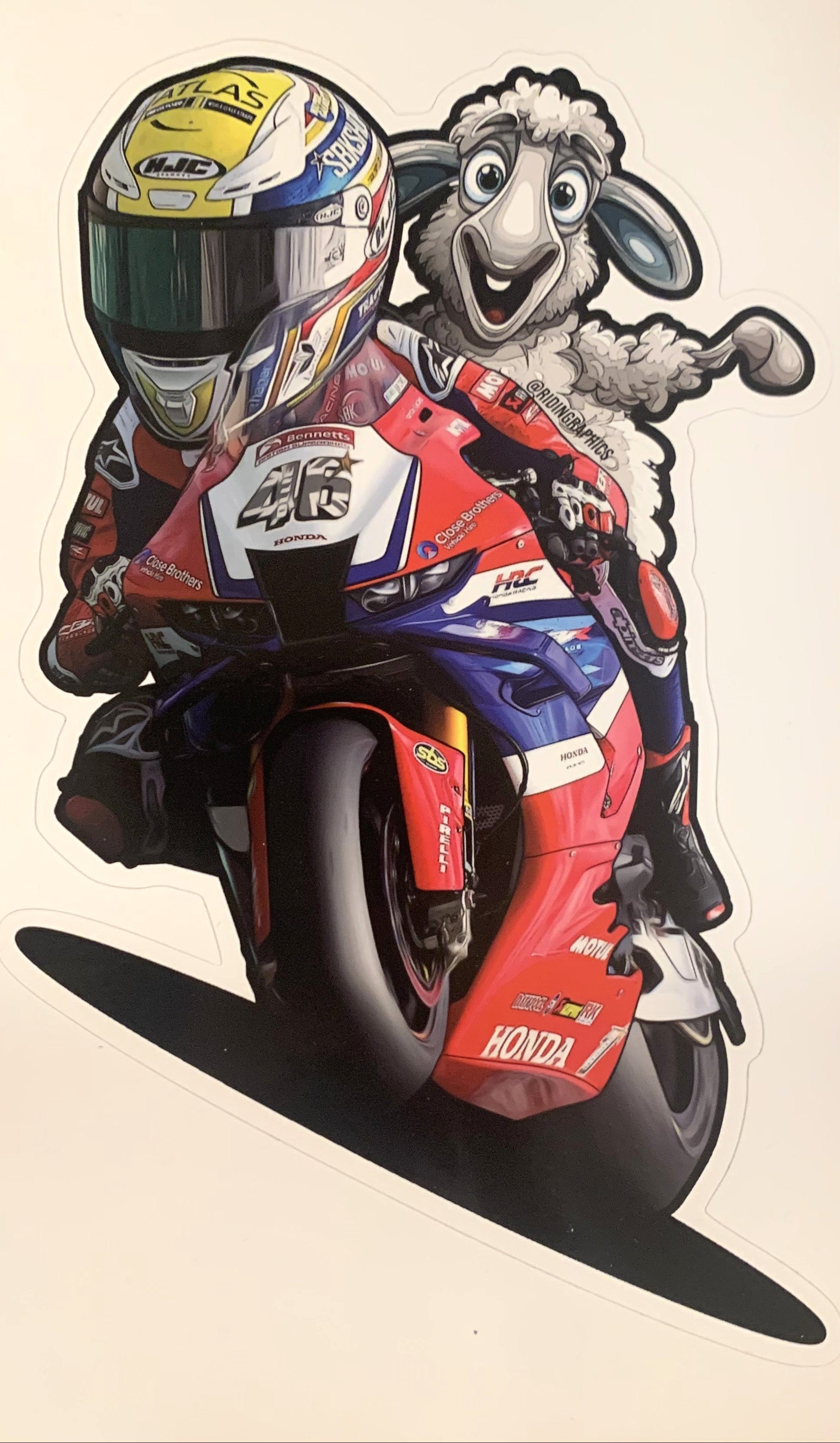 Tommy Bridewell Sheep on Honda Sticker (Inside Glass)